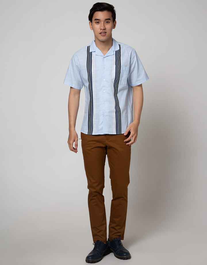 Details Short Sleeve Shirt Linen Slub Stripes Cape Collar