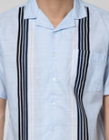 Details Short Sleeve Shirt Linen Slub Stripes Cape Collar