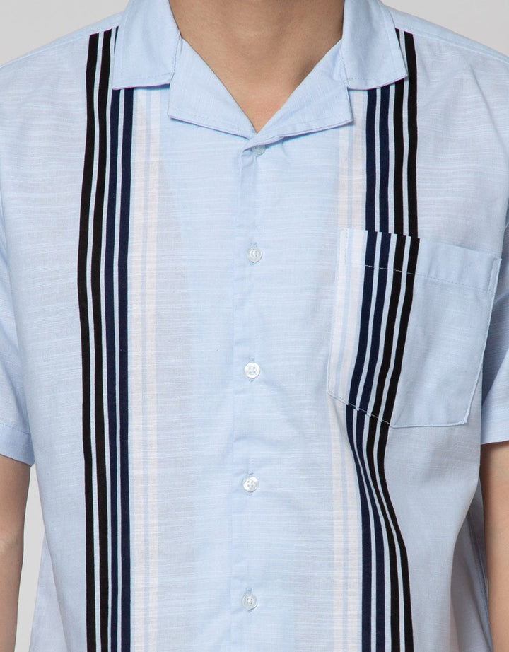 Details Short Sleeve Shirt Linen Slub Stripes Cape Collar
