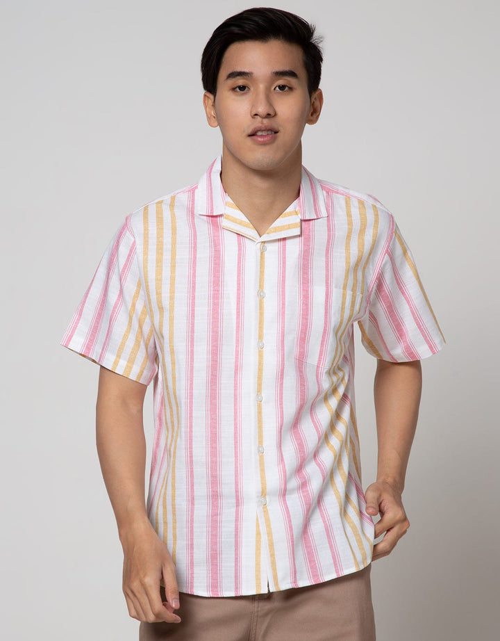 Details Short Sleeve Shirt Linen Slub Stripes