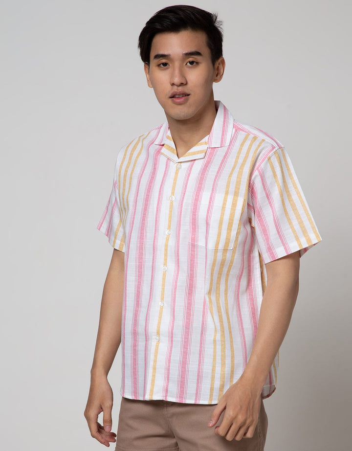 Details Short Sleeve Shirt Linen Slub Stripes