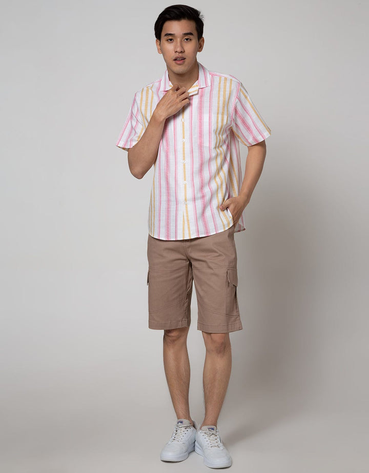 Details Short Sleeve Shirt Linen Slub Stripes