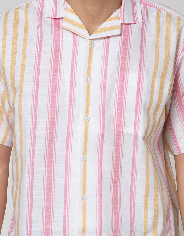 Details Short Sleeve Shirt Linen Slub Stripes