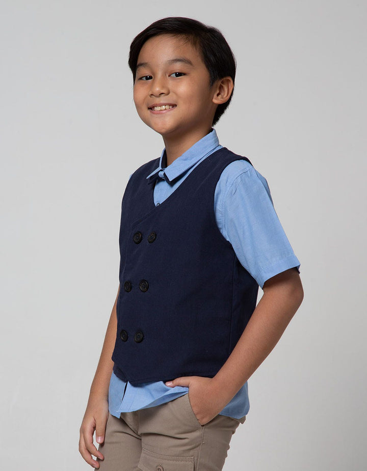 Little M Short Sleeve Shirt Oxford Solid Vest Solid Bow Tie