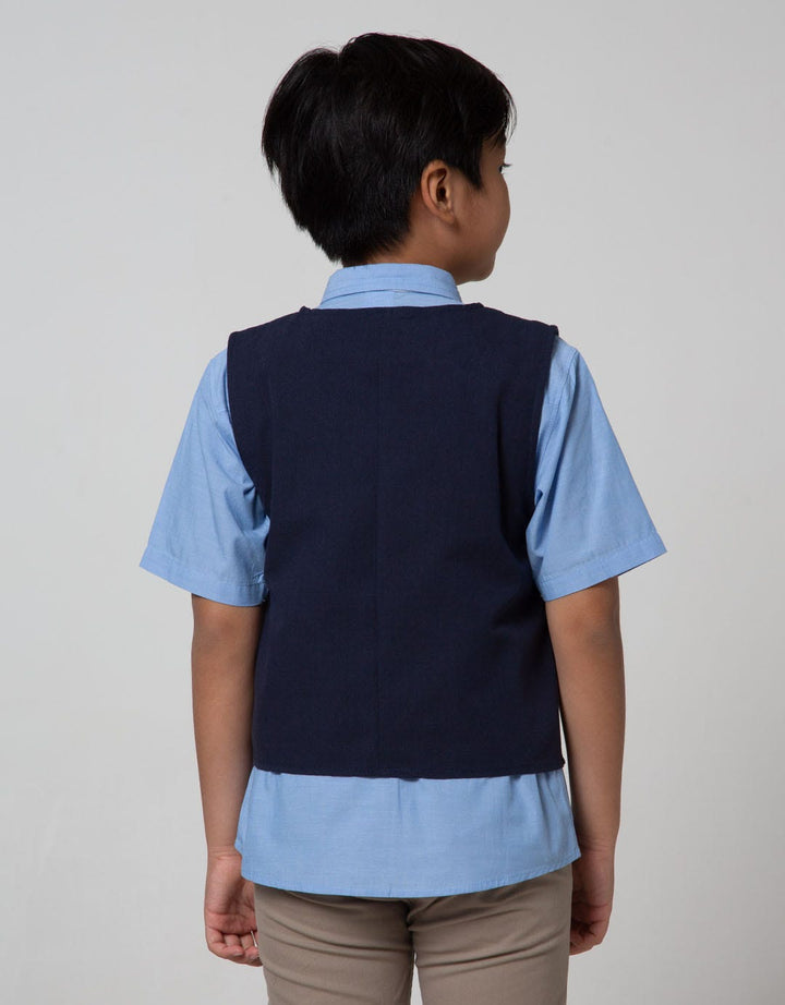 Little M Short Sleeve Shirt Oxford Solid Vest Solid Bow Tie