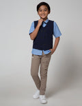 Little M Short Sleeve Shirt Oxford Solid Vest Solid Bow Tie