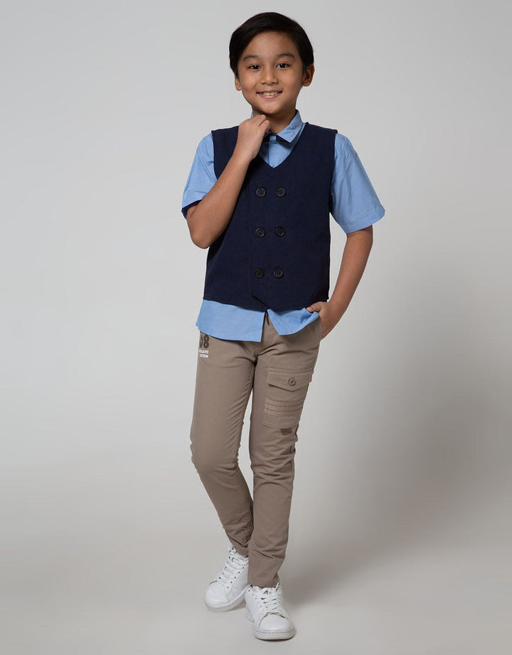 Little M Short Sleeve Shirt Oxford Solid Vest Solid Bow Tie