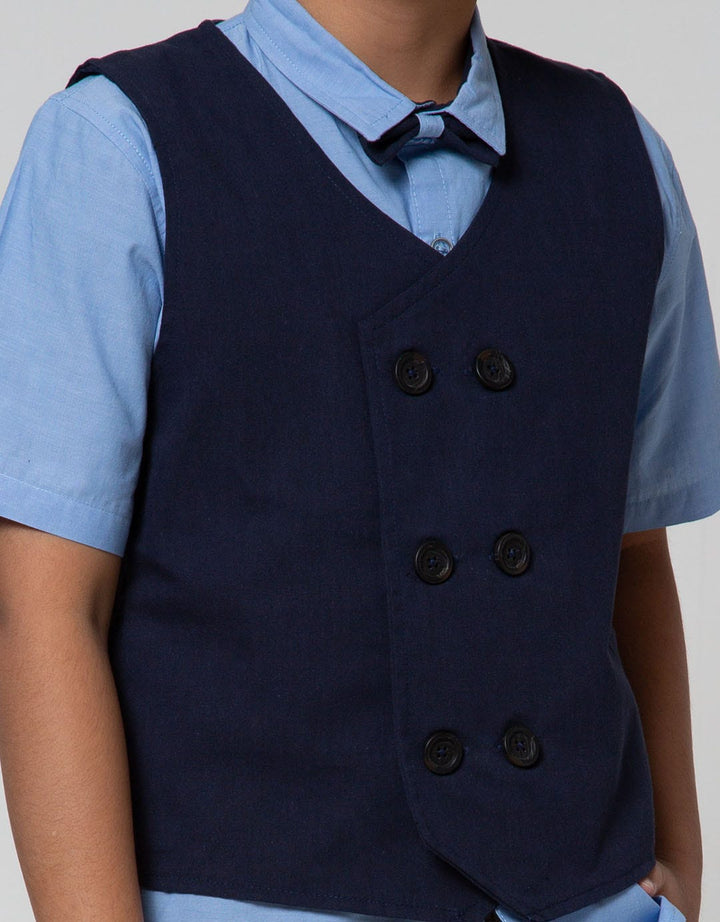 Little M Short Sleeve Shirt Oxford Solid Vest Solid Bow Tie
