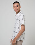 Details Short Sleeve Shirt Print Diamond-Cotton Slub