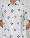 Details Short Sleeve Shirt Print Diamond-Cotton Slub