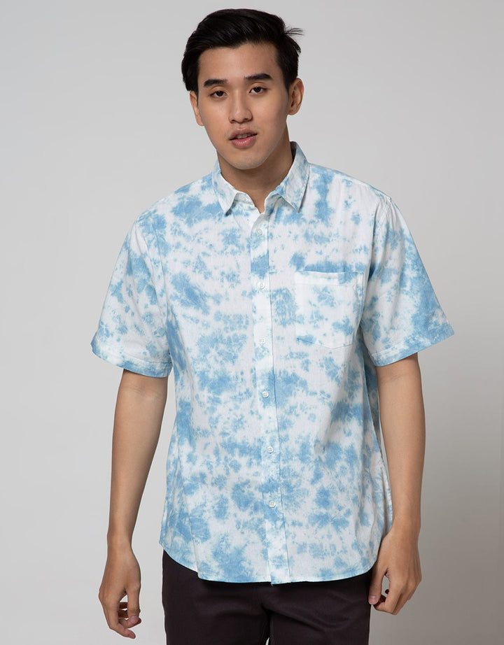 Details Short Sleeve Shirt Tie Dye Washing-Regular Collar