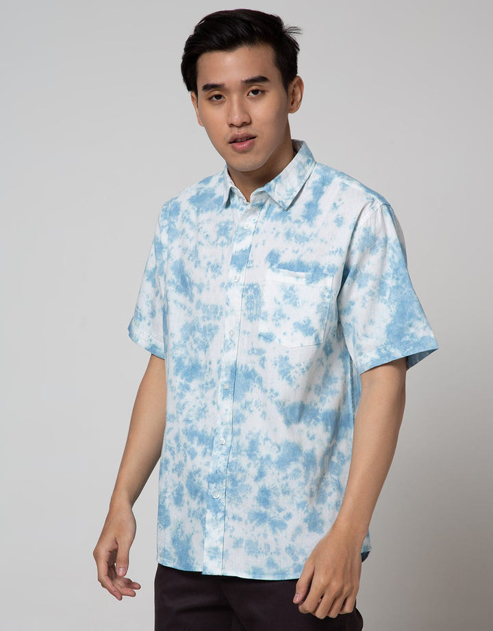 Details Short Sleeve Shirt Tie Dye Washing-Regular Collar