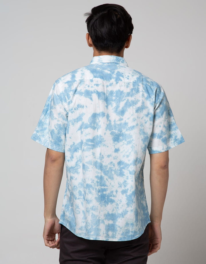 Details Short Sleeve Shirt Tie Dye Washing-Regular Collar