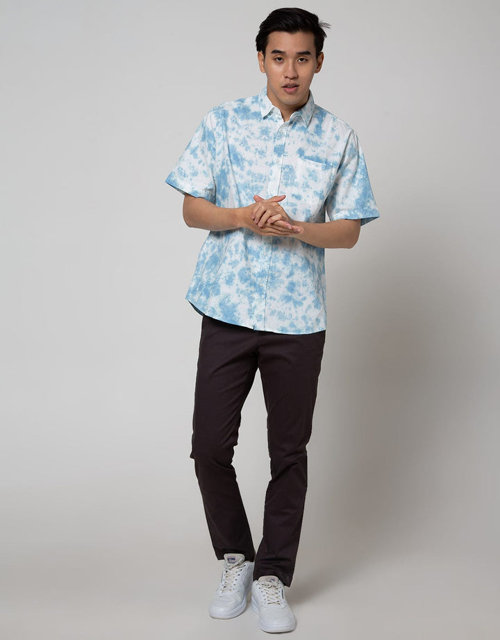Details Short Sleeve Shirt Tie Dye Washing-Regular Collar