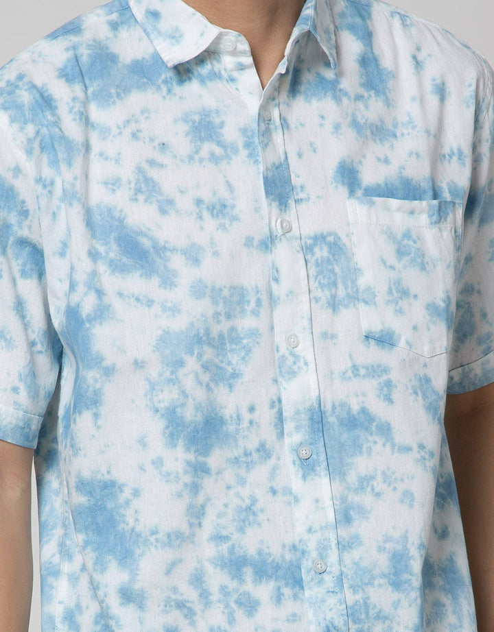 Details Short Sleeve Shirt Tie Dye Washing-Regular Collar