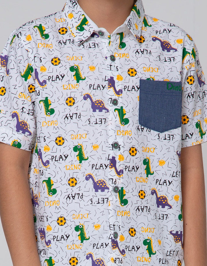 Little M Short Sleeve Shirt Print Dino Ball