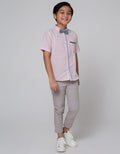Little M Short Sleeve Shirt Solid Texture Tie