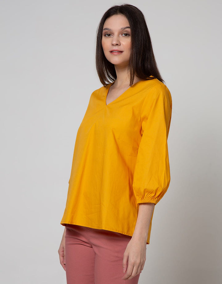 St. Yves Long Sleeve Blouse Top Cotton Plain Puff Me