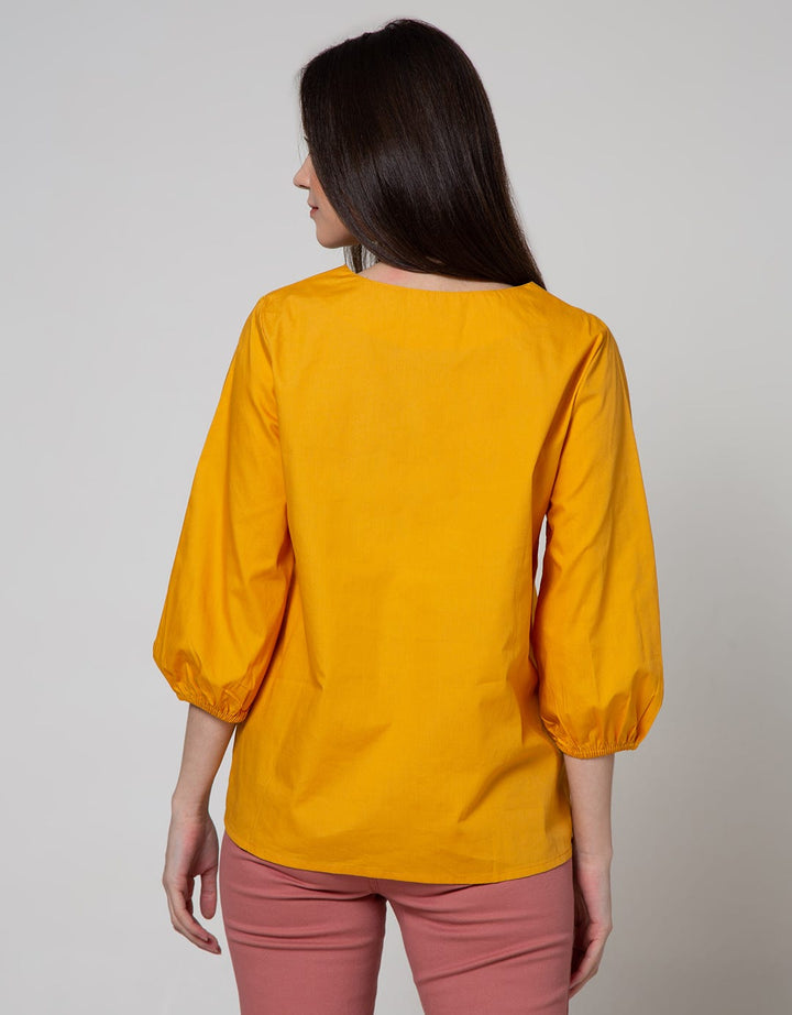 St. Yves Long Sleeve Blouse Top Cotton Plain Puff Me