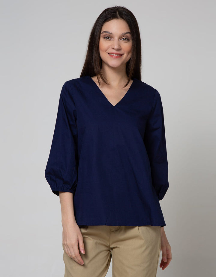 St. Yves Long Sleeve Blouse Top Cotton Plain Puff Me
