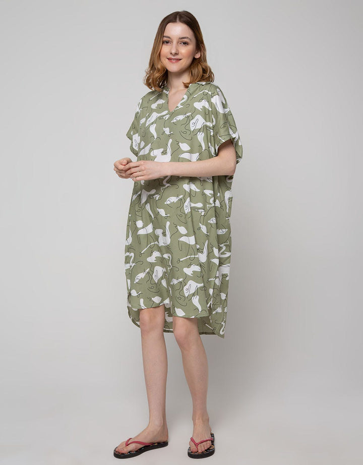 Nevada Short Sleeve Midi Dress Black Spiral