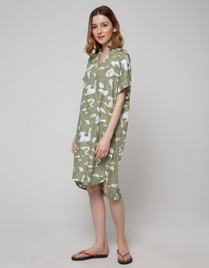 Nevada Short Sleeve Midi Dress Black Spiral
