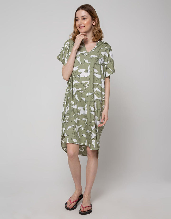 Nevada Short Sleeve Midi Dress Black Spiral