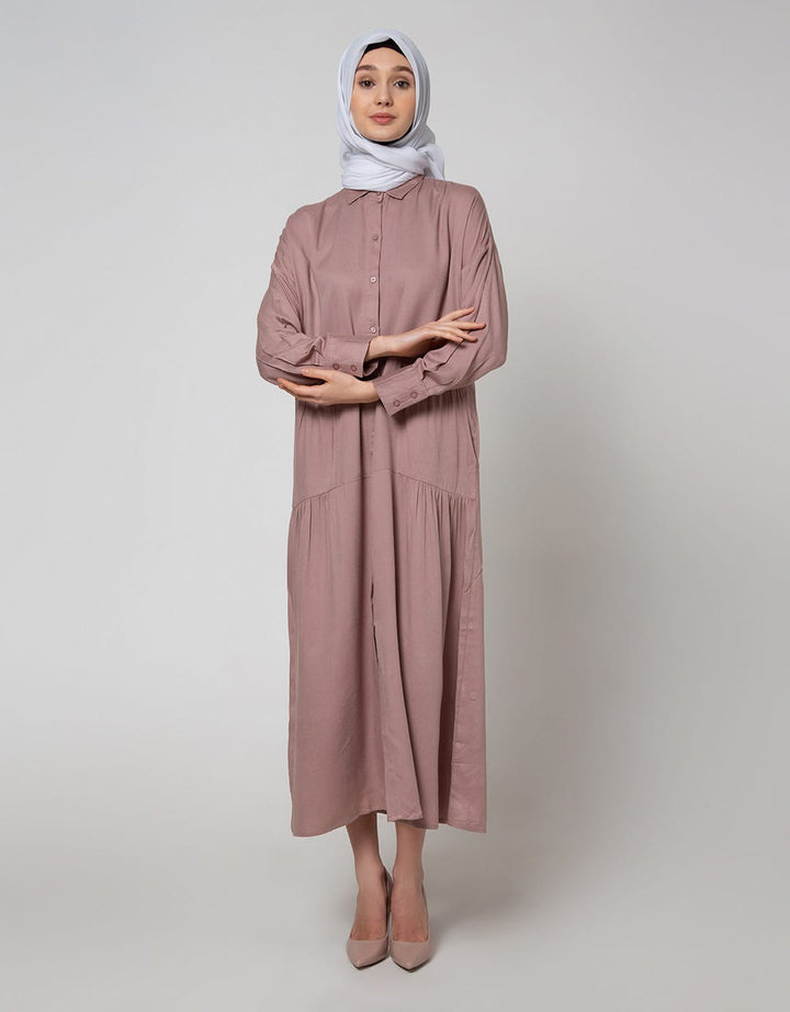 Annisa Long Sleeve Maxi Dress Half Layer On Side