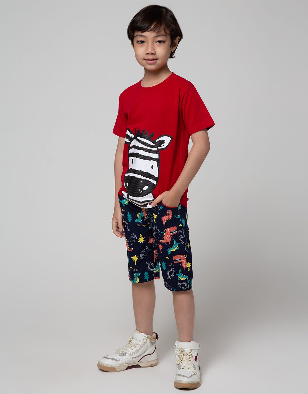 Little M Short Pants Woven Dino Rubber Piping Combination