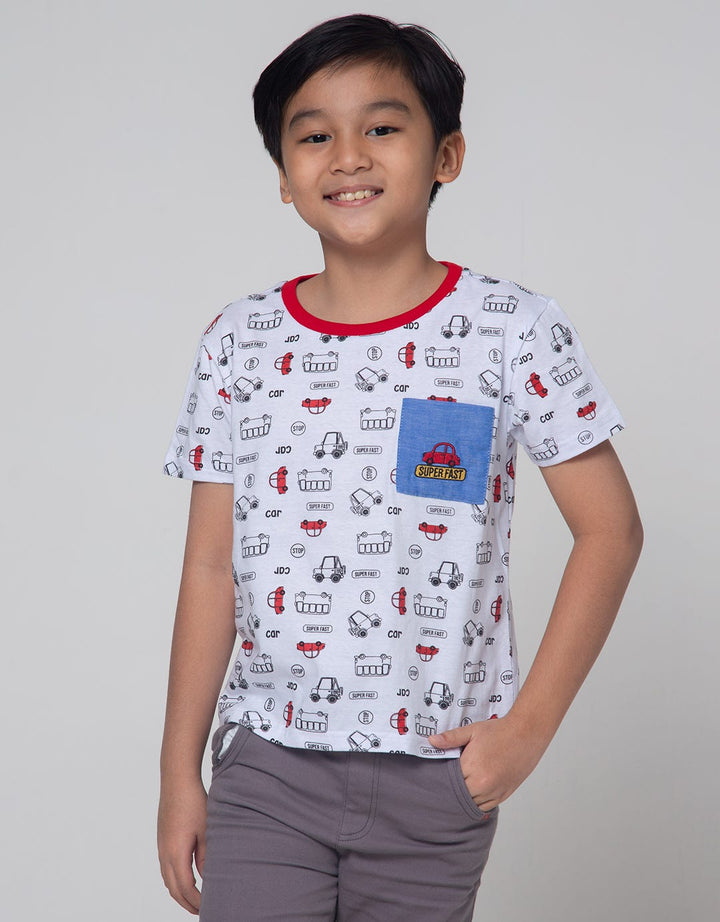 Little M Short Sleeve T-Shirt Car Kombinasi Chambray Bordir
