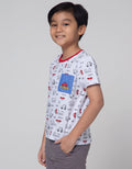 Little M Short Sleeve T-Shirt Car Kombinasi Chambray Bordir