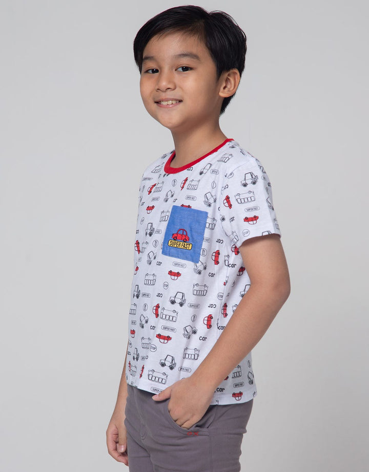 Little M Short Sleeve T-Shirt Car Kombinasi Chambray Bordir