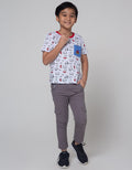 Little M Short Sleeve T-Shirt Car Kombinasi Chambray Bordir