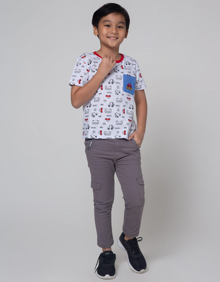 Little M Short Sleeve T-Shirt Car Kombinasi Chambray Bordir