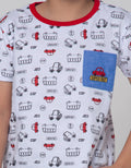 Little M Short Sleeve T-Shirt Car Kombinasi Chambray Bordir
