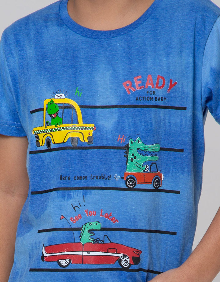 Little M Short Sleeve T-Shirt Tiedye Dino Ready Car