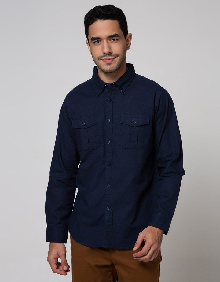 Cole Long Sleeve Shirt  Solid Slub 2 Pocket