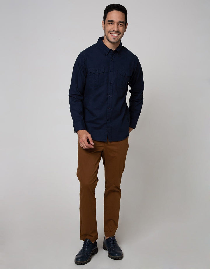 Cole Long Sleeve Shirt  Solid Slub 2 Pocket
