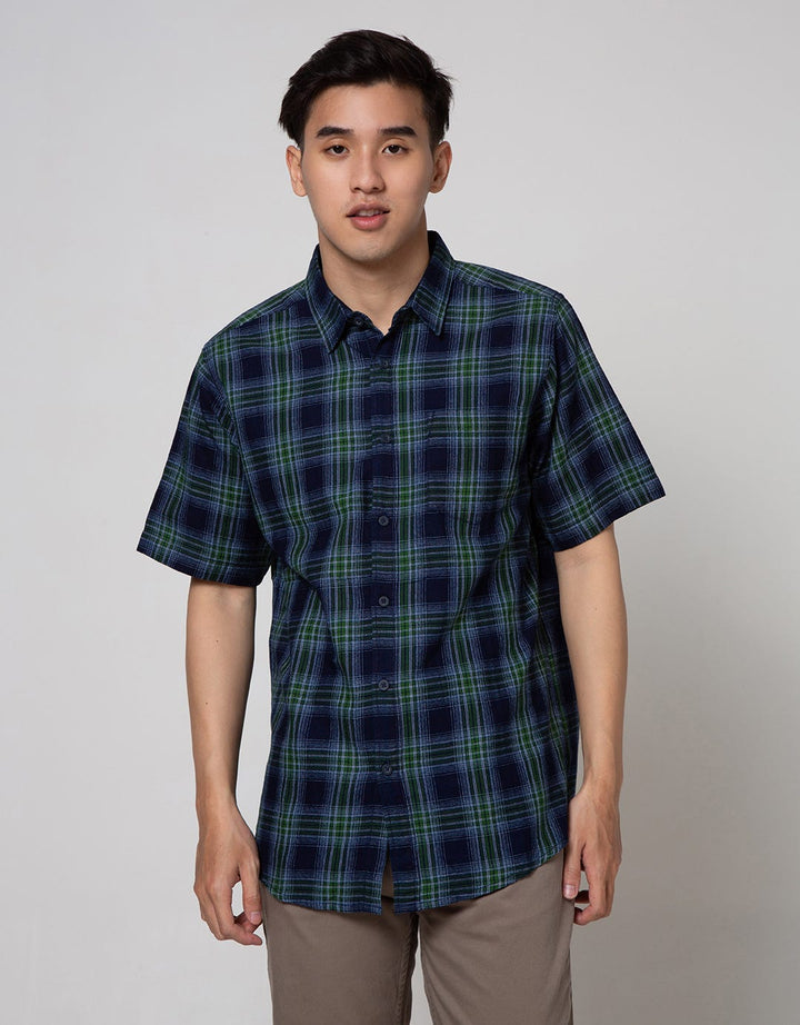 Cole Short Sleeve Shirt Check Indigo