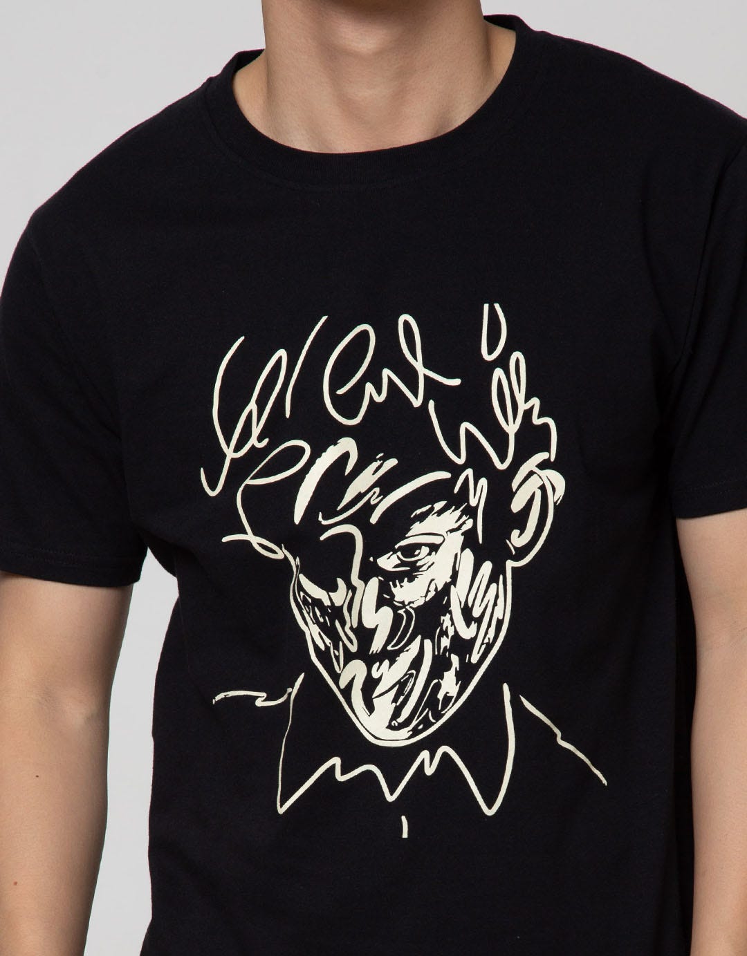 T Zone Short Sleeve T-Shirt Print Theme Line Art - Face