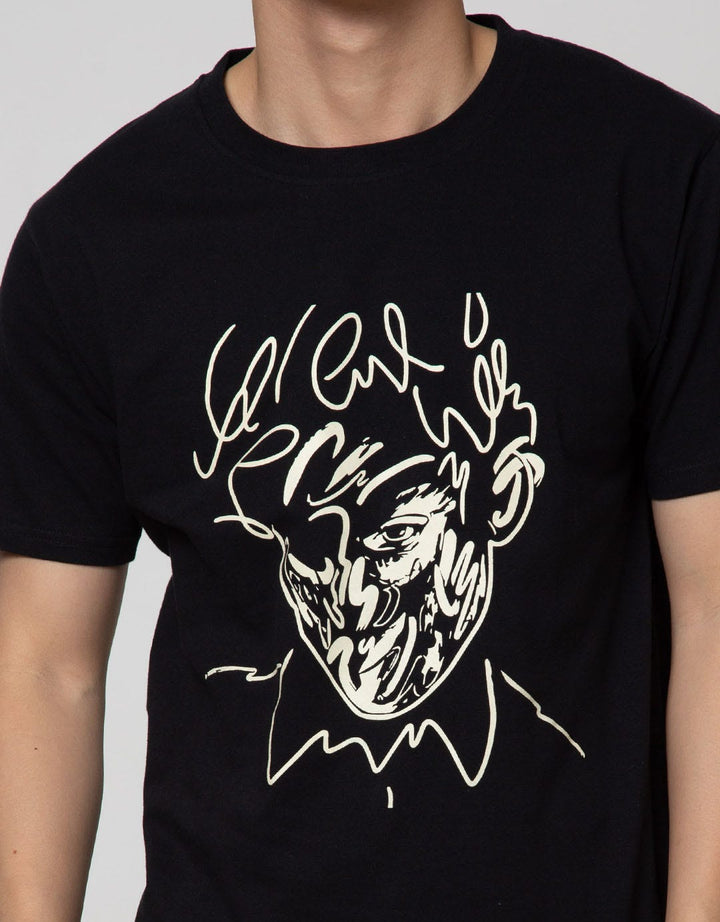 T Zone Short Sleeve T-Shirt Print Theme Line Art - Face