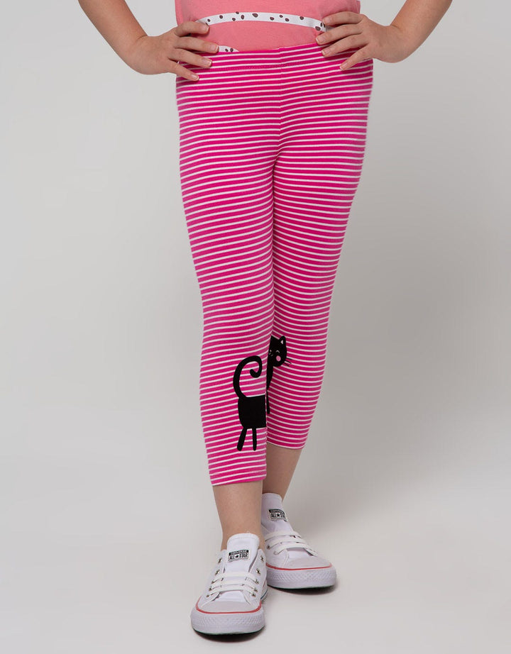 Little M Legging Striped FlocBasicng Cat Screen Printing