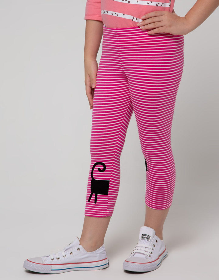 Little M Legging Striped FlocBasicng Cat Screen Printing