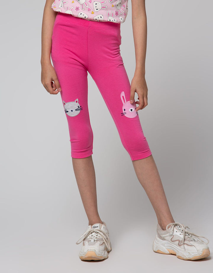Little M Cat N Bunny Knee Embroidered Leggings