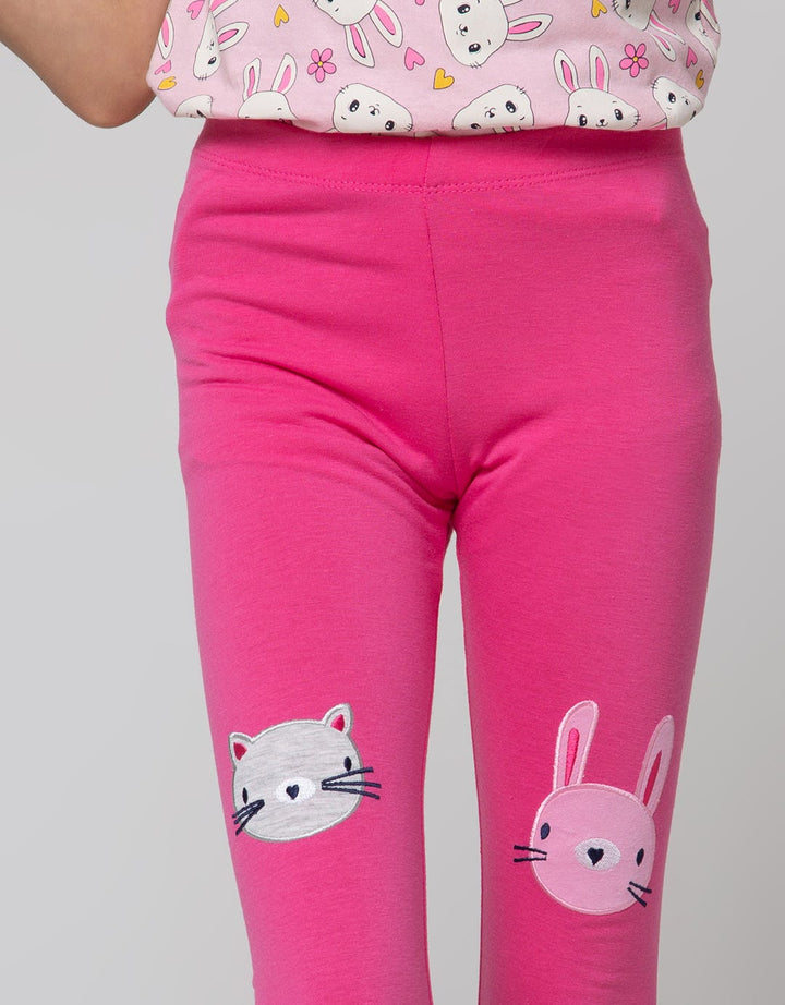Little M Cat N Bunny Knee Embroidered Leggings
