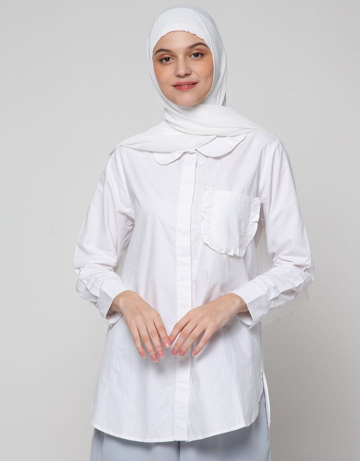Annisa Long Sleeve Shirt Waved Collar With Ruffle Pocket