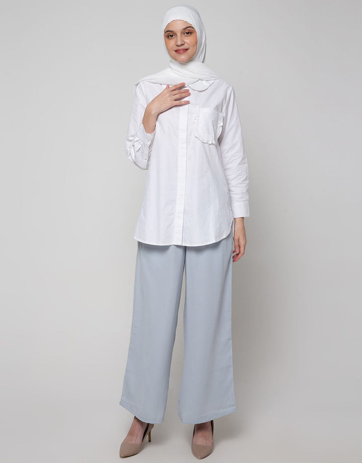 Annisa Long Sleeve Shirt Waved Collar With Ruffle Pocket