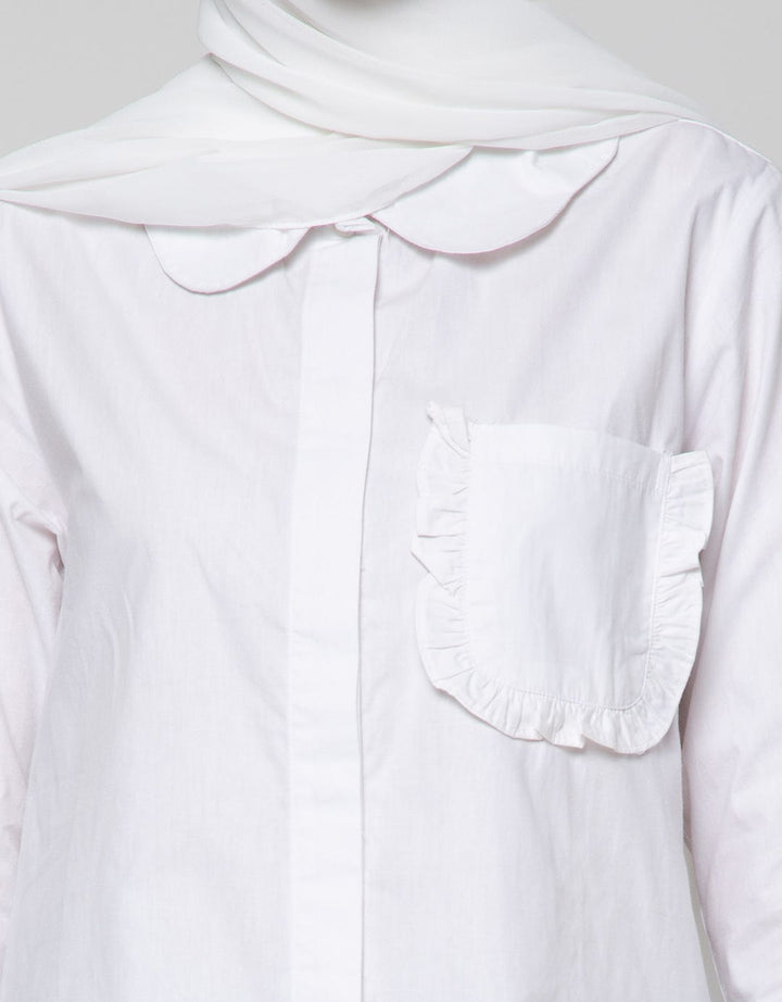 Annisa Long Sleeve Shirt Waved Collar With Ruffle Pocket