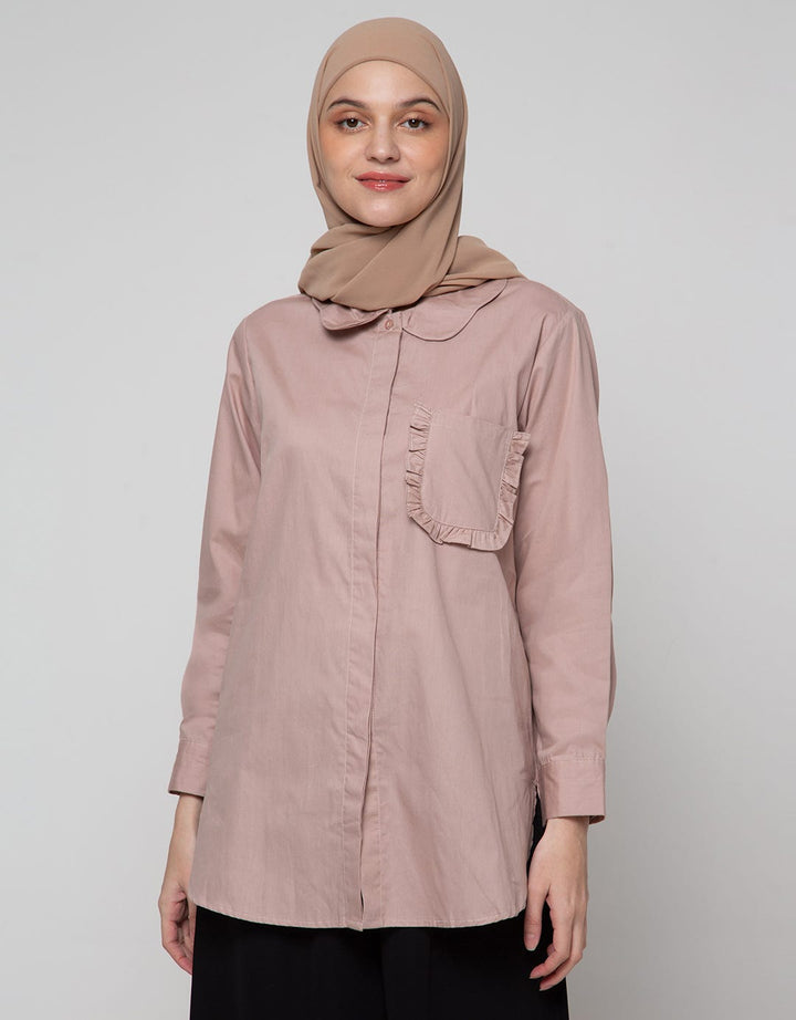 Annisa Long Sleeve Shirt Waved Collar With Ruffle Pocket