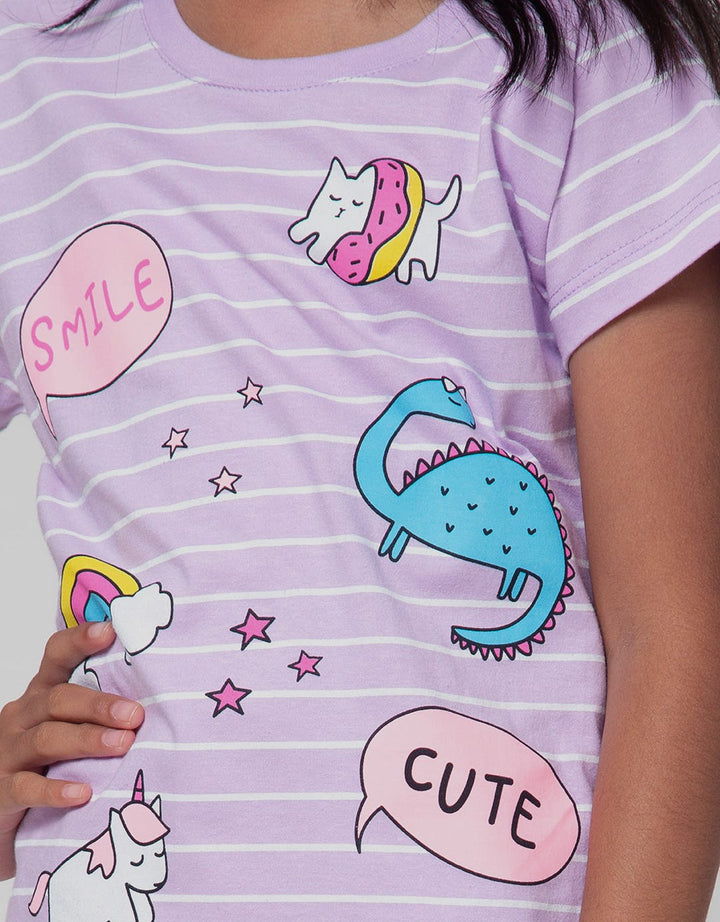 Little M Short Sleeve T-Shirt Basic Stripe Doodle